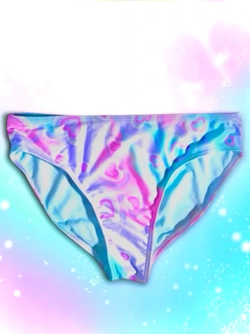 Wonder Nation Girls Heart‑Print Swimsuit Pastel Ombré 2‑Piece L 10–12 EUC